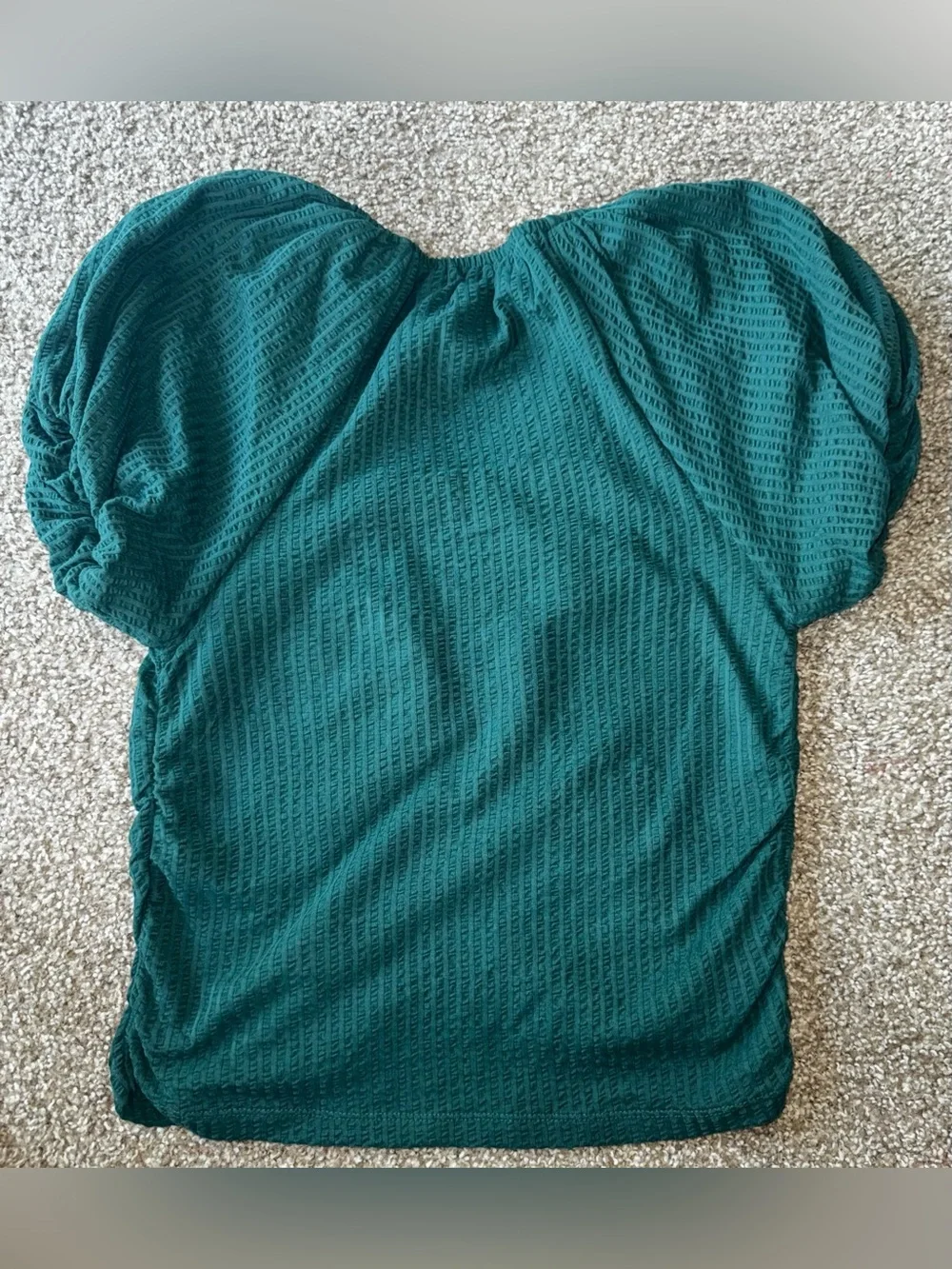 LOFT Women’s Green Textured Ruched Puff Sleeve V-Neck Blouse Size L